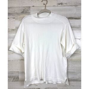 Ecru Womens L White Soft Lightweight Short Sleeve Sweater Top Casual Roll Cuff